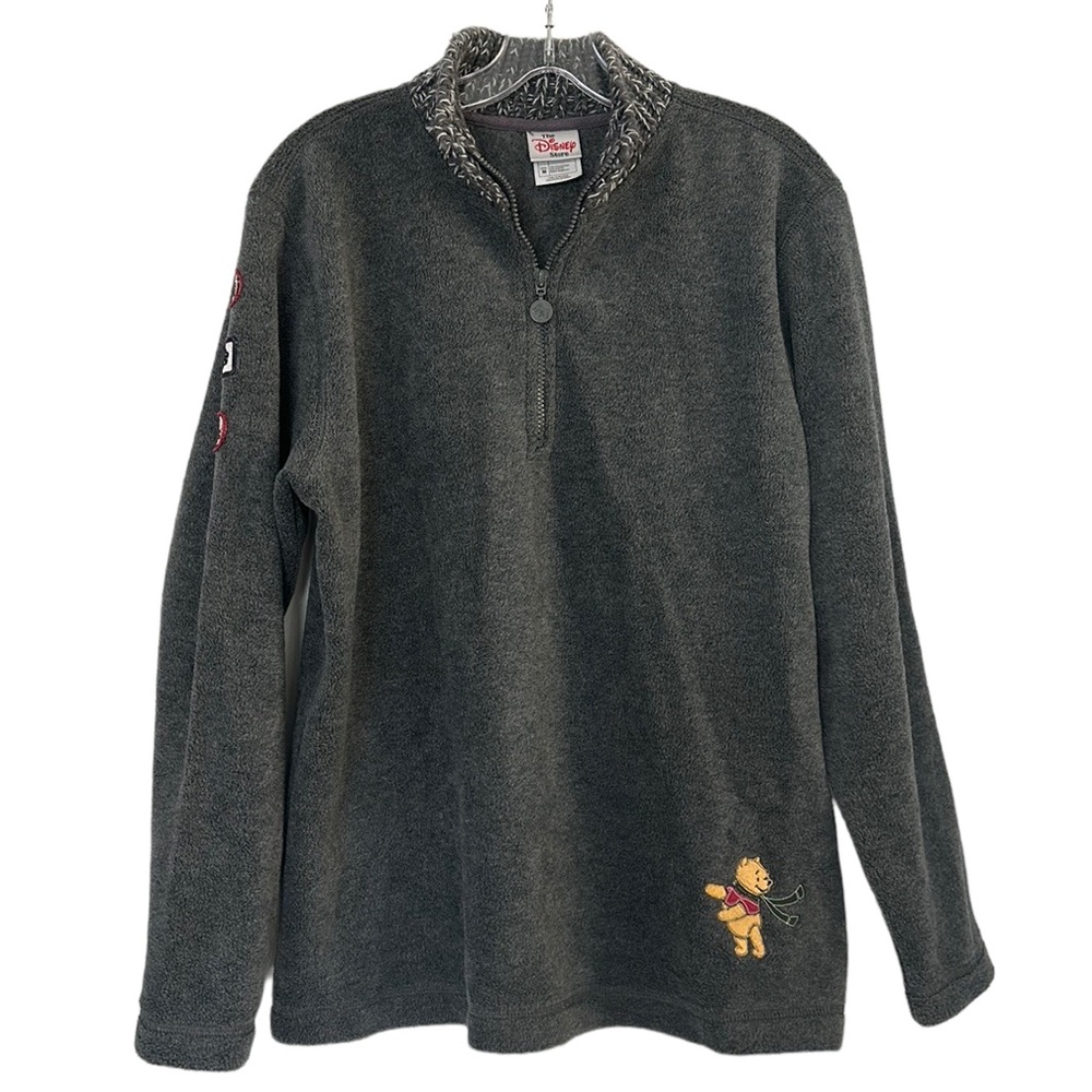 The Disney Store Winnie The Pooh Pullover Quarter Zip Fleece Knit Top Grey Sz M